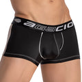 Black agacio agg078 sheer back boxer trunk with white stitching and mesh side panel showing the back side
