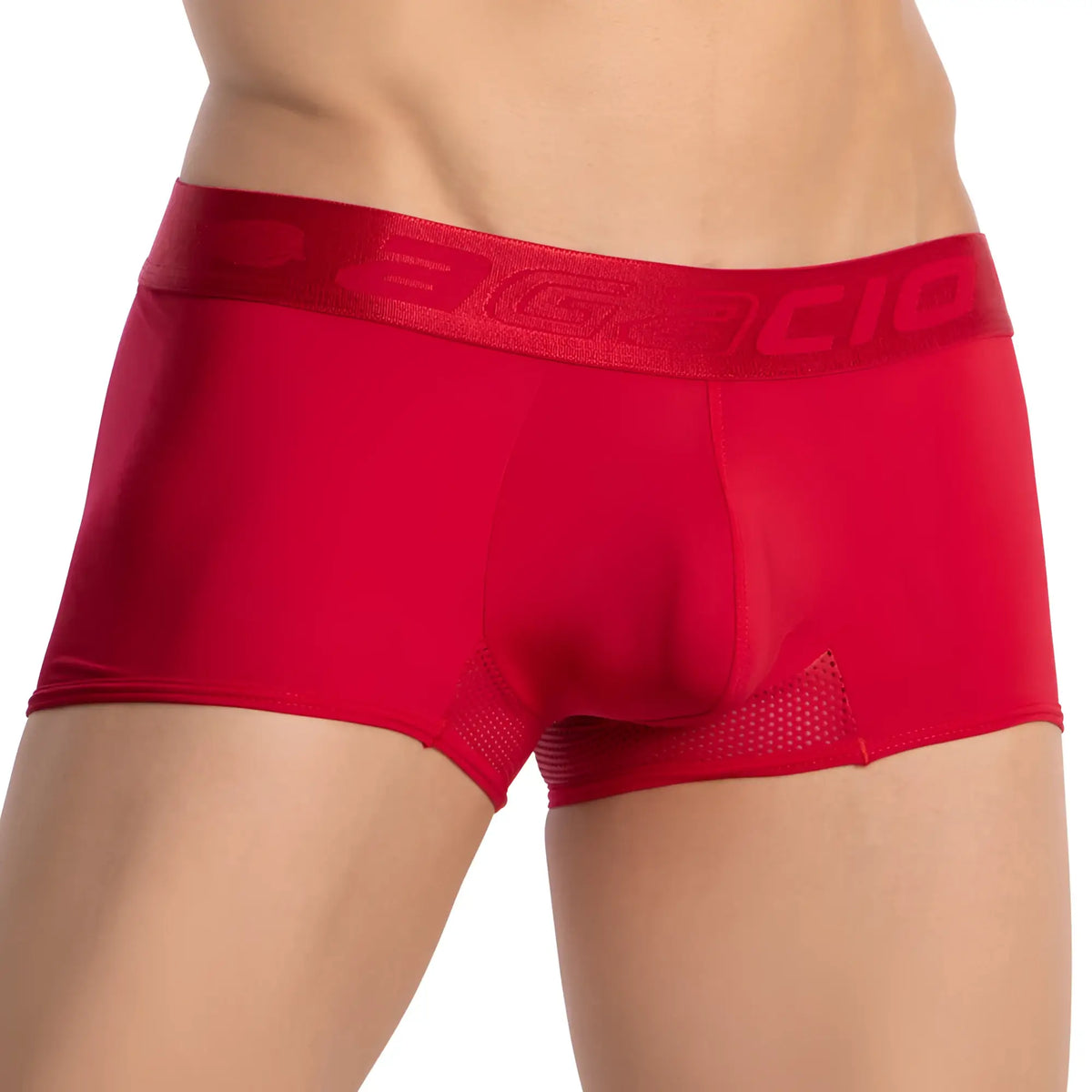 Red baciio agacio agg082 boxer trunk mens briefs with textured waistband and breathable mesh paneling