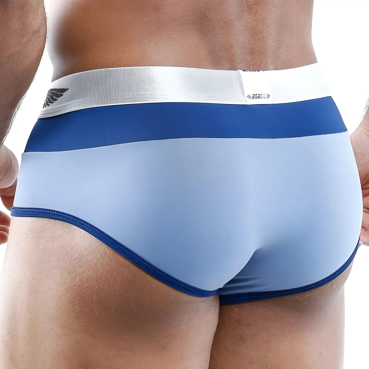 Agacio agh009 brief blue and silver striped menâ€™s underwear with sleek form-fitting design