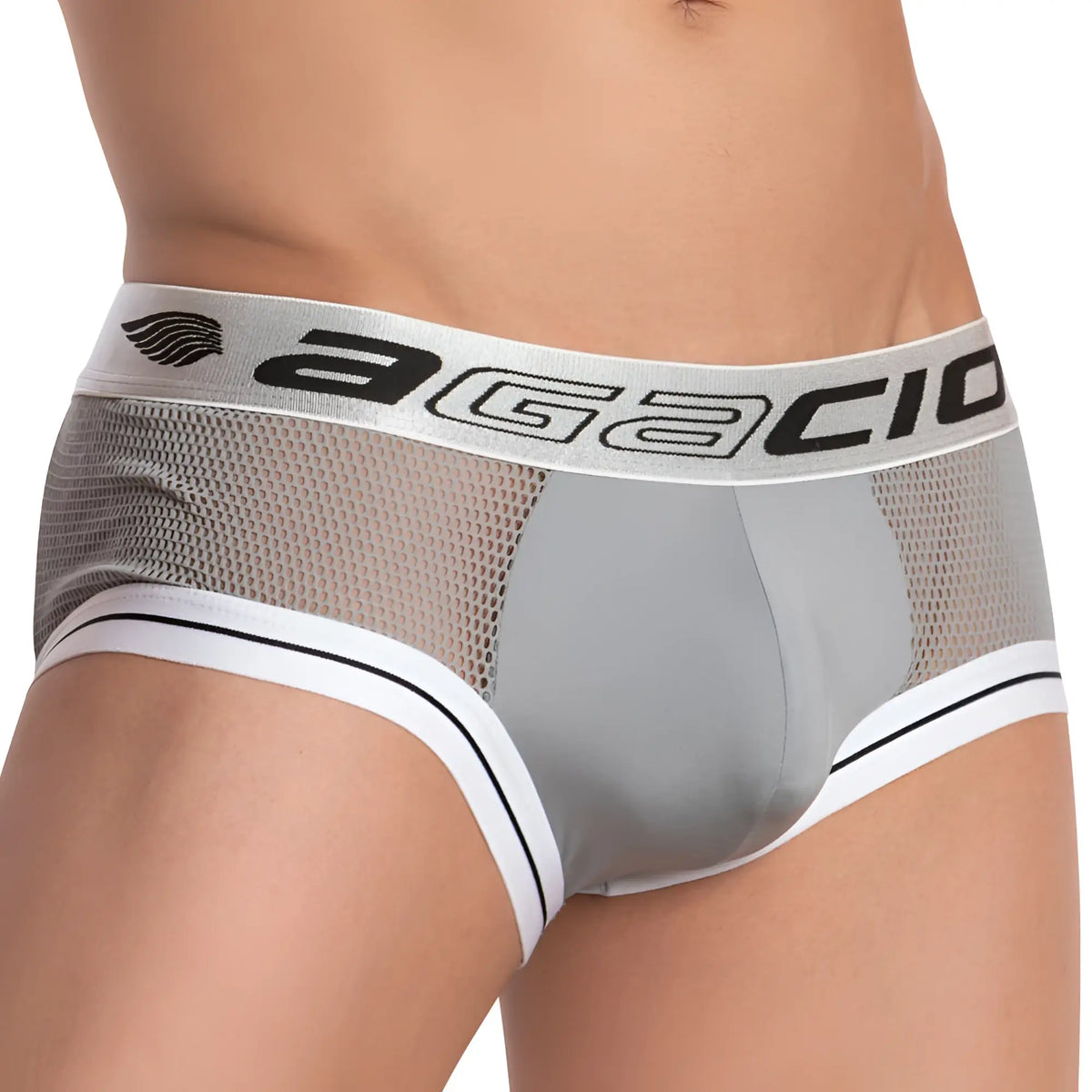 Gray agacio menâ€™s briefs agj021 the header brief with mesh front panel and white trim for breathable comfort