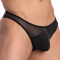Agacio AGK025 The Assist thong in black mesh and solid fabric with a contoured design for men