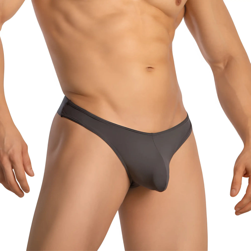 Dark gray form-fitting thong made of smooth stretchy fabric from Agacio sexy ultra soft thongs AGK037 back view