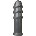 Black silicone anal dildo with textured ridges and rounded head american bombshell b10 warhead 10in gun metal