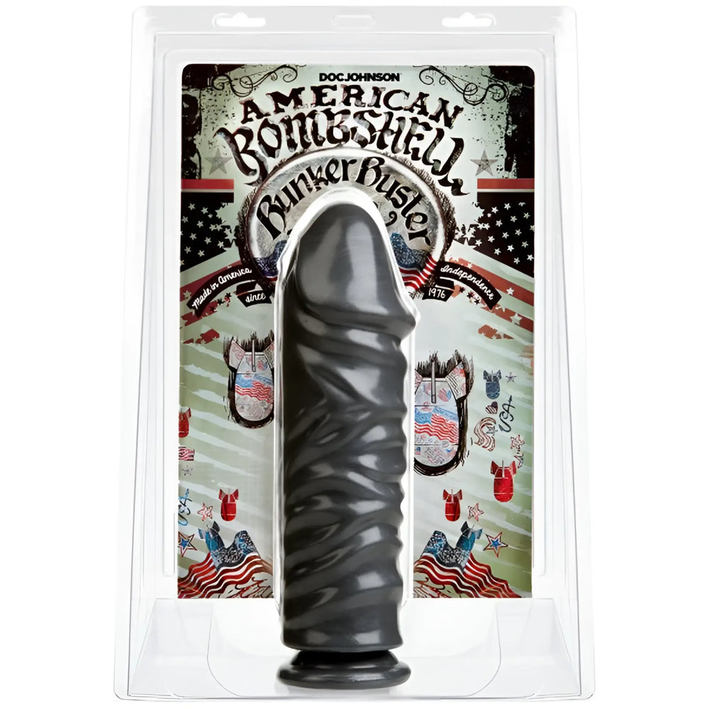 Black textured silicone american bombshell bunker buster 10.7 inch anal dildo in gun metal by doc johnson