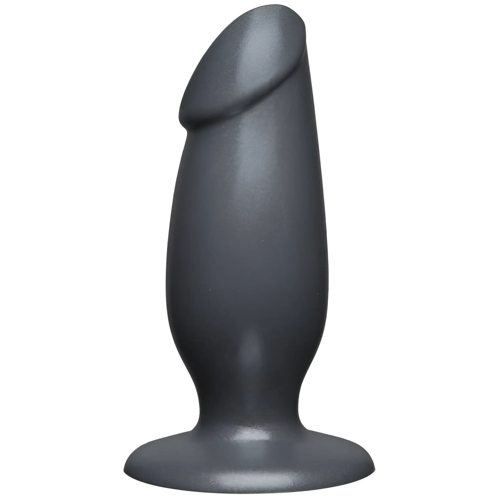 Black silicone anal plug american bombshell fat man with rounded head and flared base in gun metal color