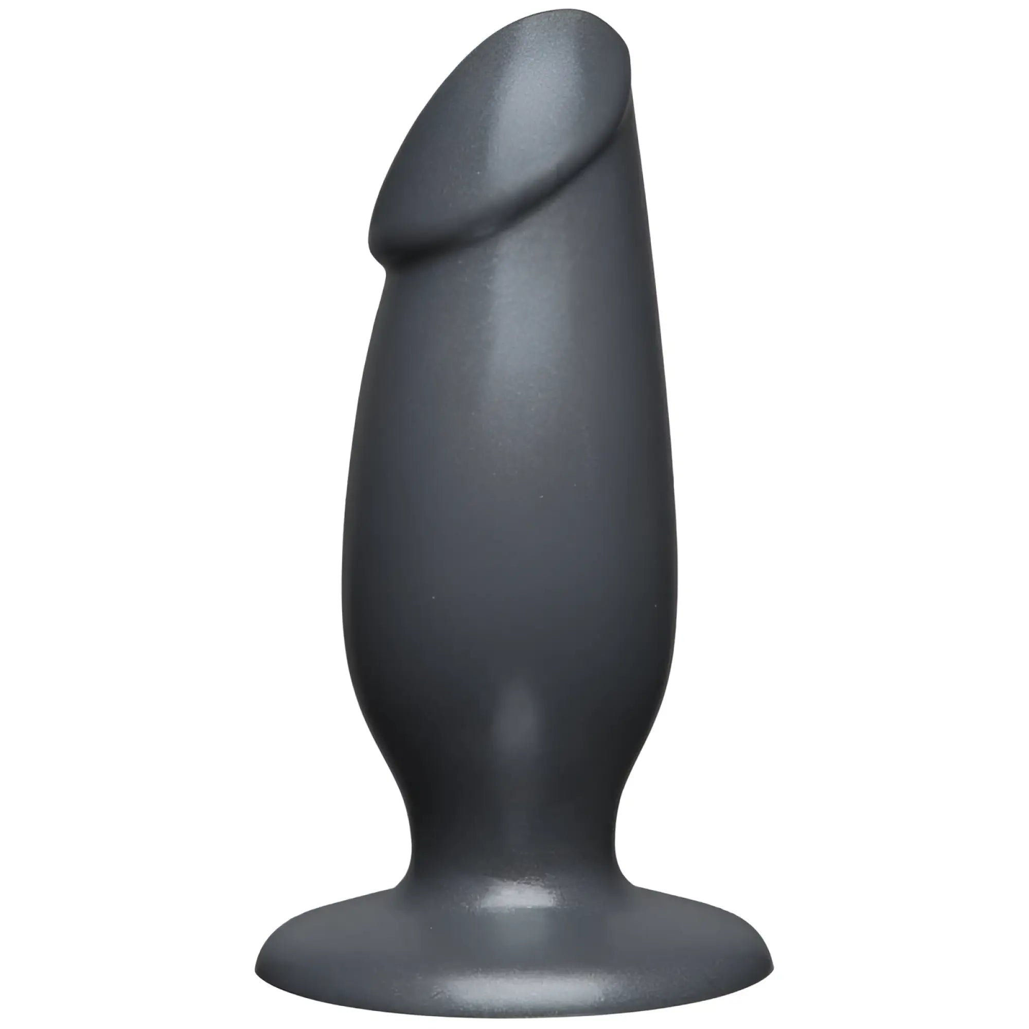 Black silicone anal plug american bombshell fat man with rounded head and flared base in gun metal color