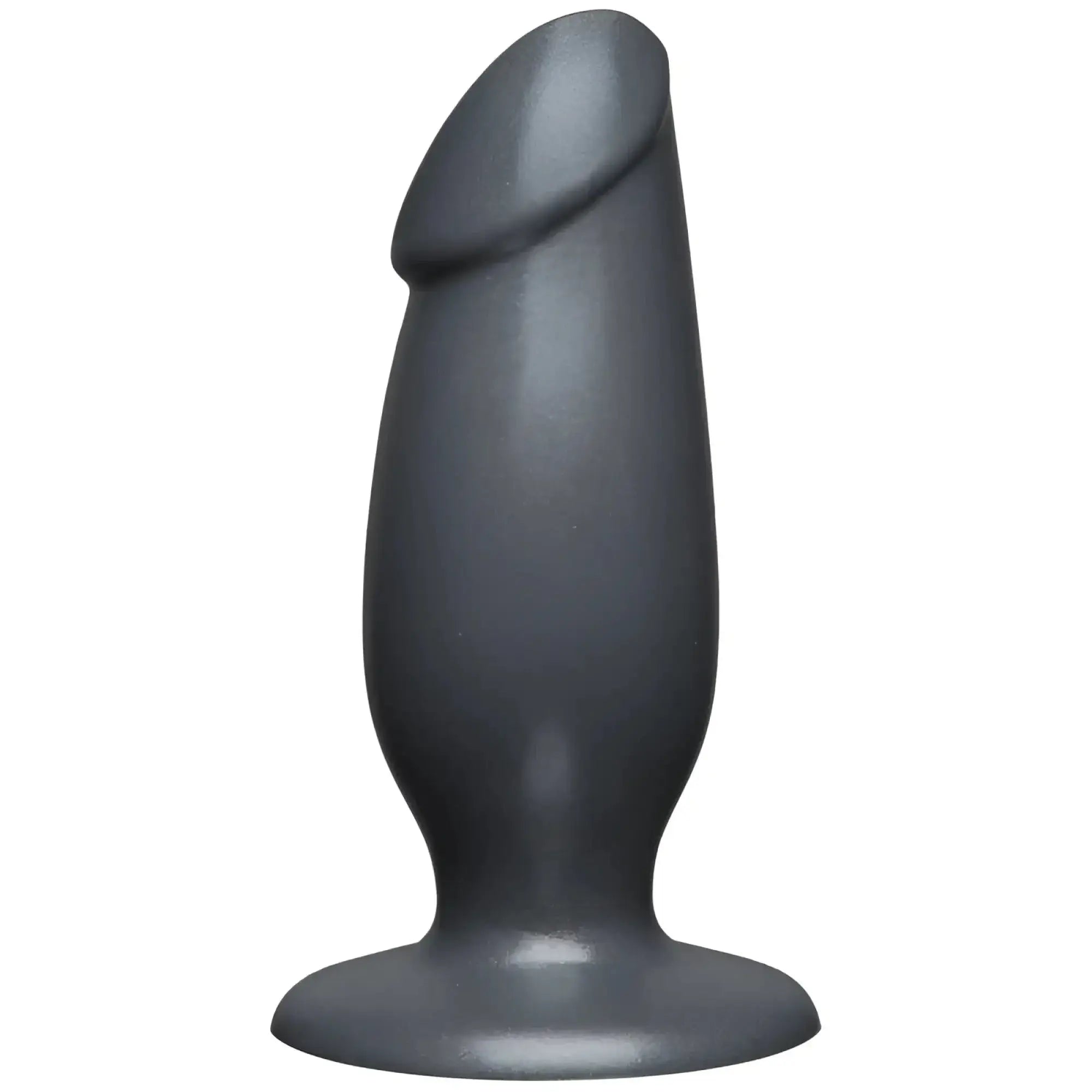 Black silicone anal plug american bombshell fat man with rounded head and flared base in gun metal color