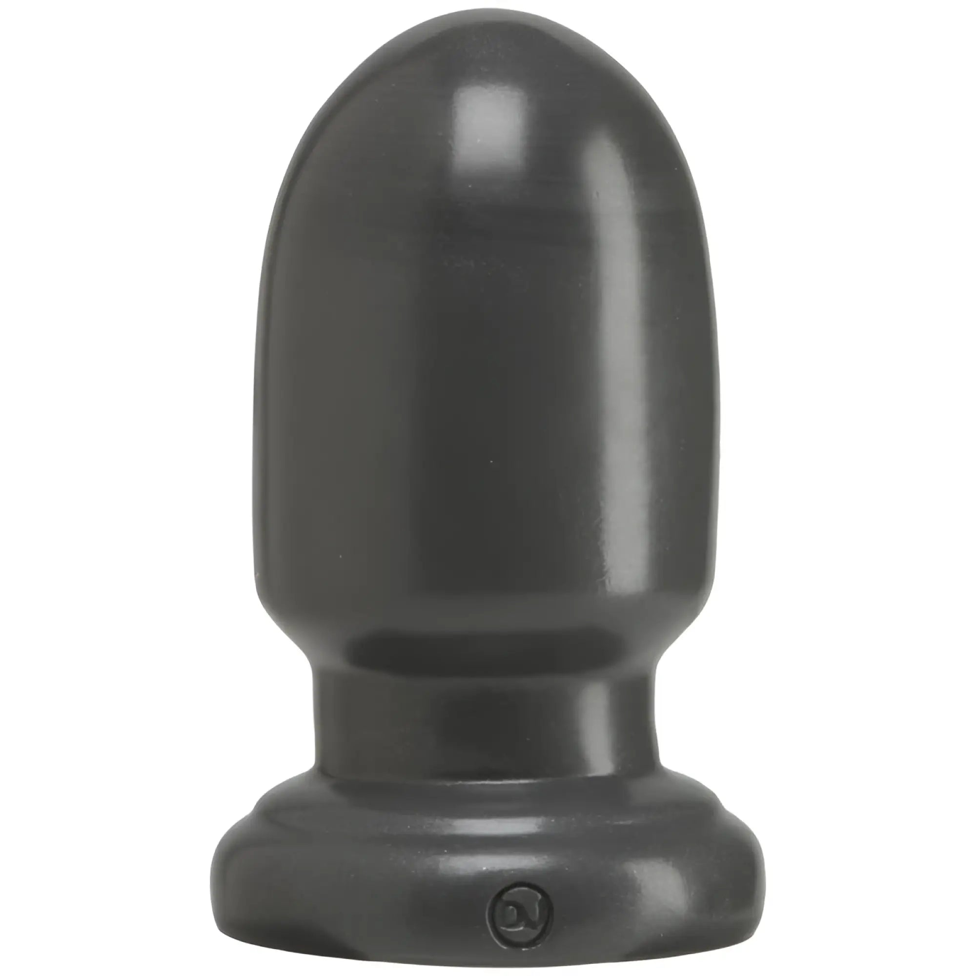 Black silicone american bombshell shell shock small anal plug with rounded tapered head and flared base in gun metal