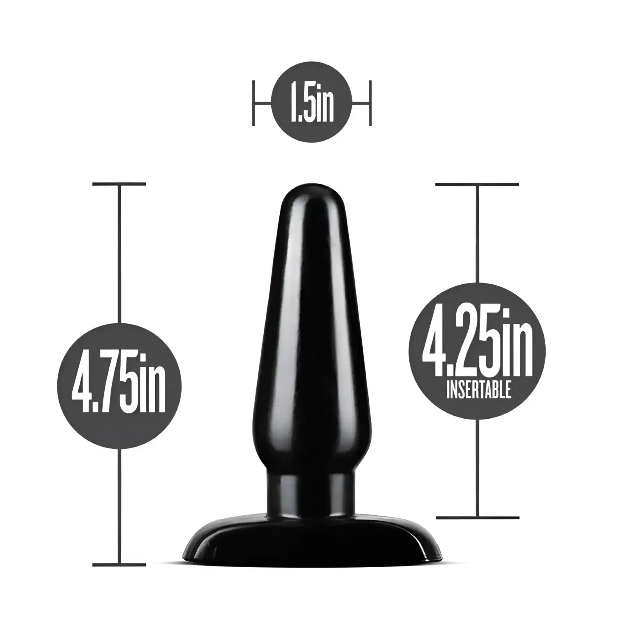 Black smooth silicone anal plug with rounded tip and flared base from Anal Adventures basic medium size