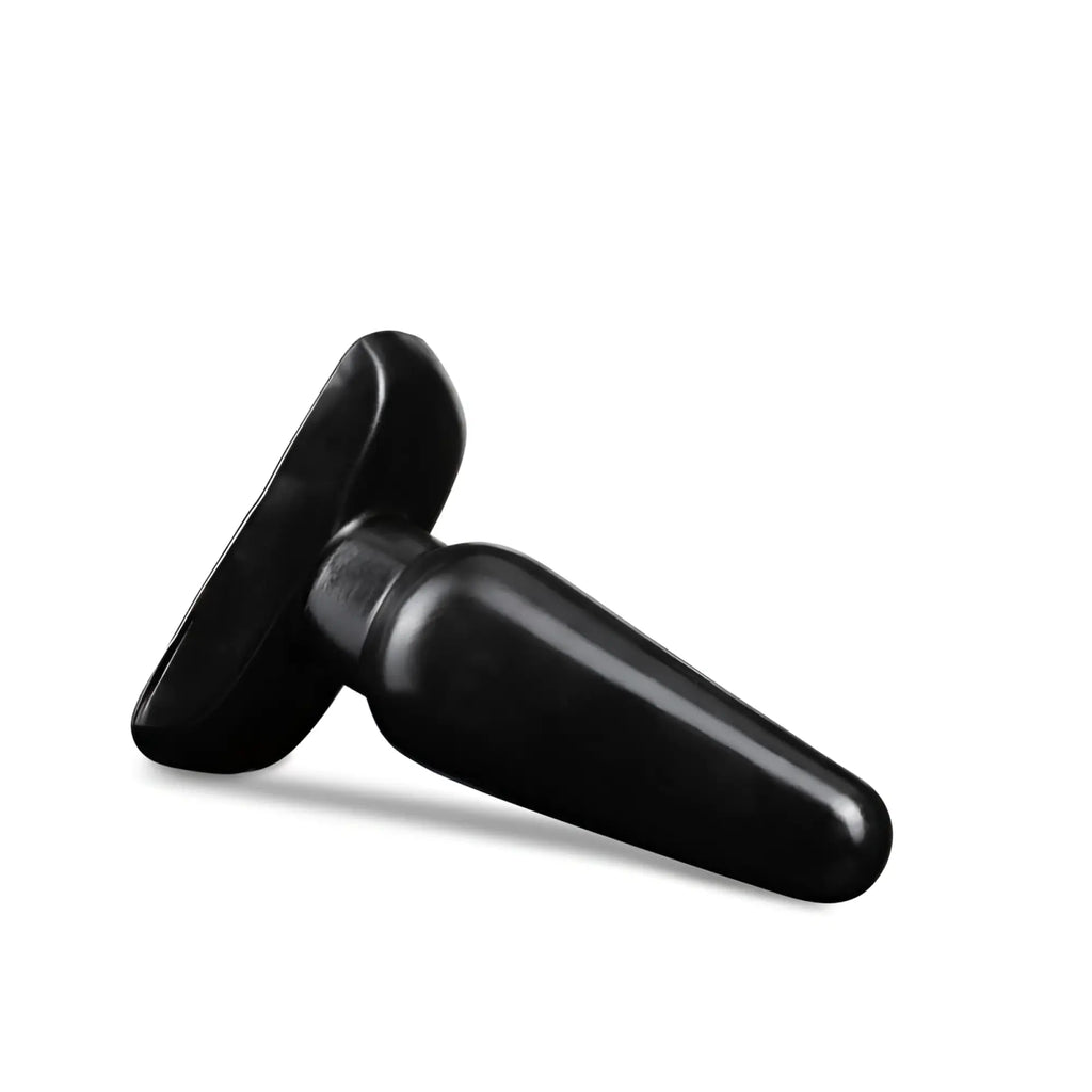 Black silicone anal adventures basic anal plug medium with smooth tapered design and flat rounded base