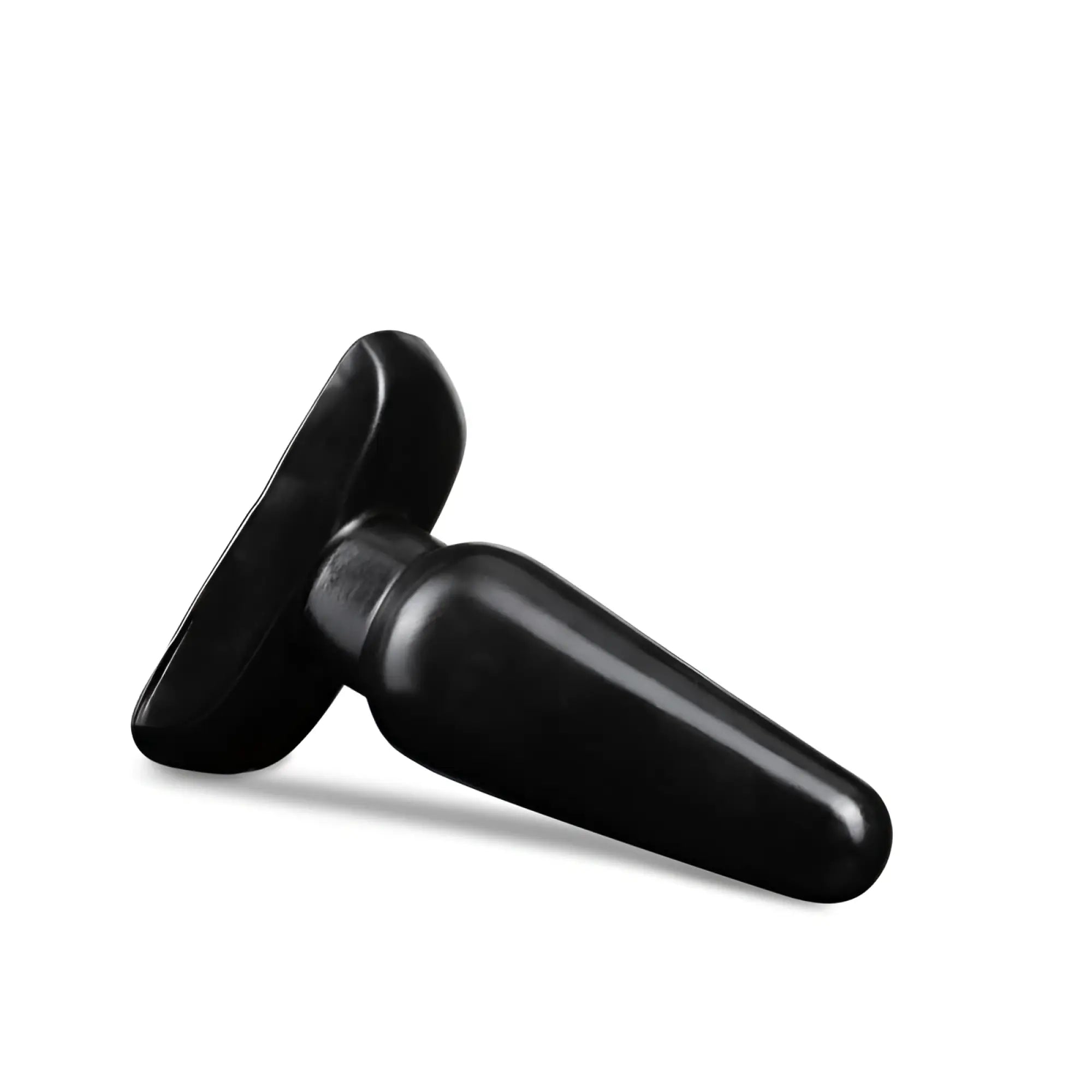 Black silicone anal adventures basic anal plug medium with smooth tapered design and flat rounded base
