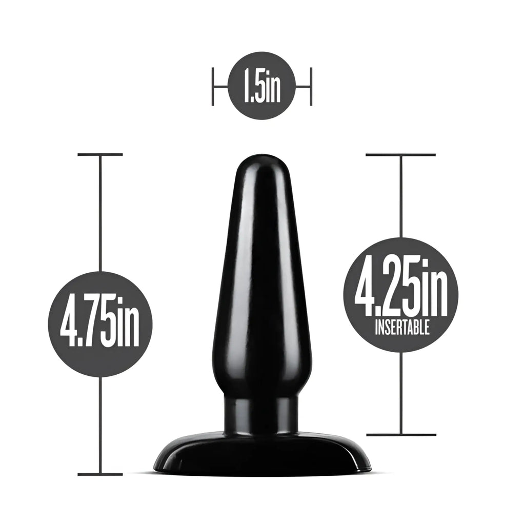 Black smooth silicone anal plug with rounded tip and flared base from Anal Adventures basic medium size
