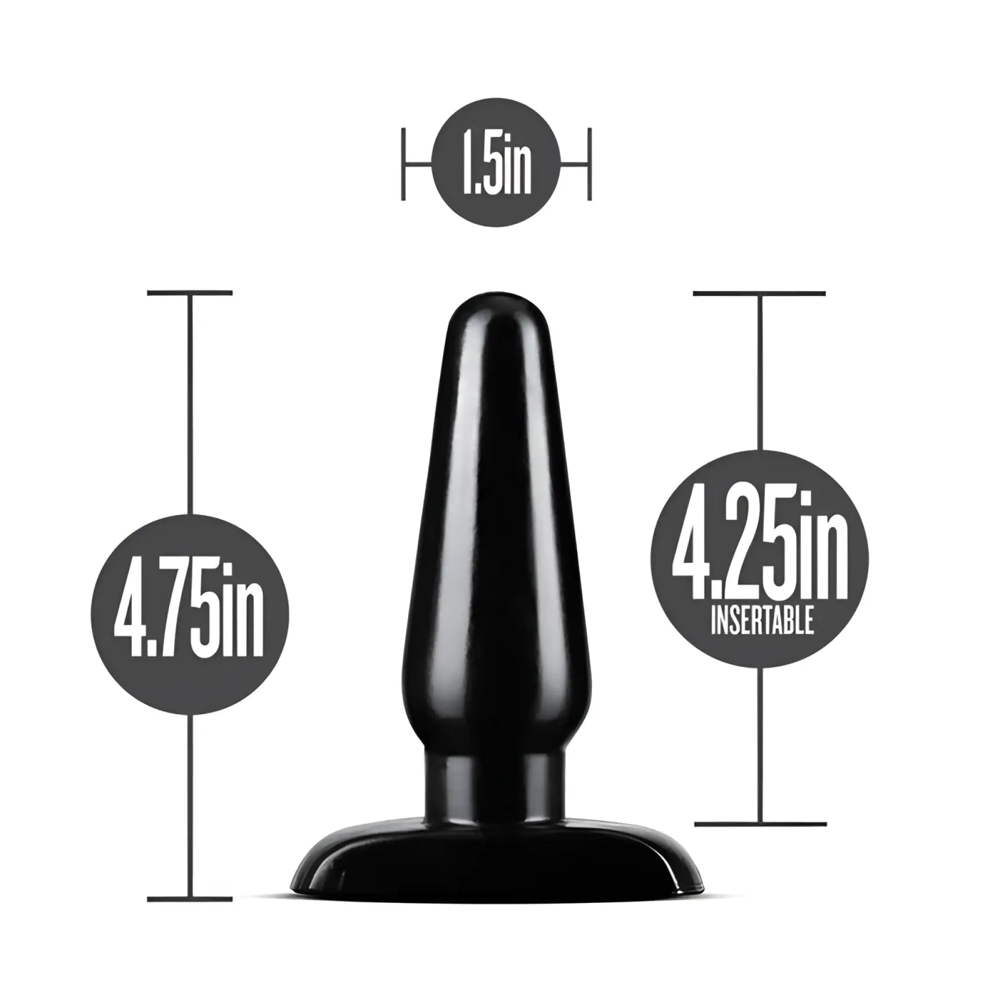 Black smooth silicone anal plug with rounded tip and flared base from Anal Adventures basic medium size