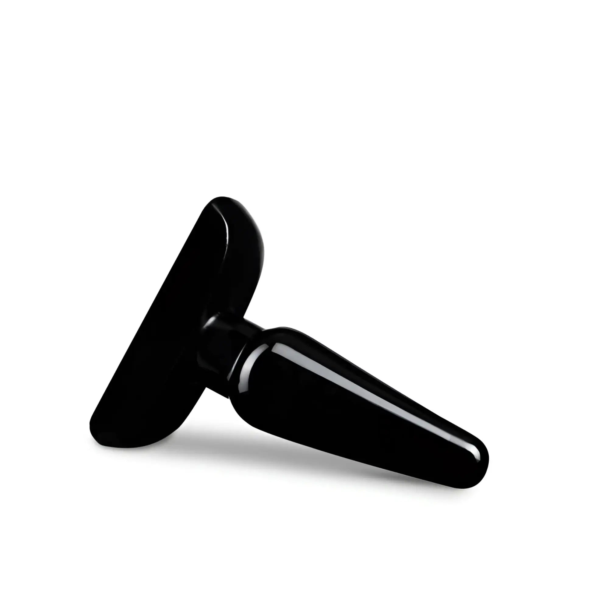 Black glossy plastic anal plug with t-shaped handle from anal adventures basic anal plug small m collection
