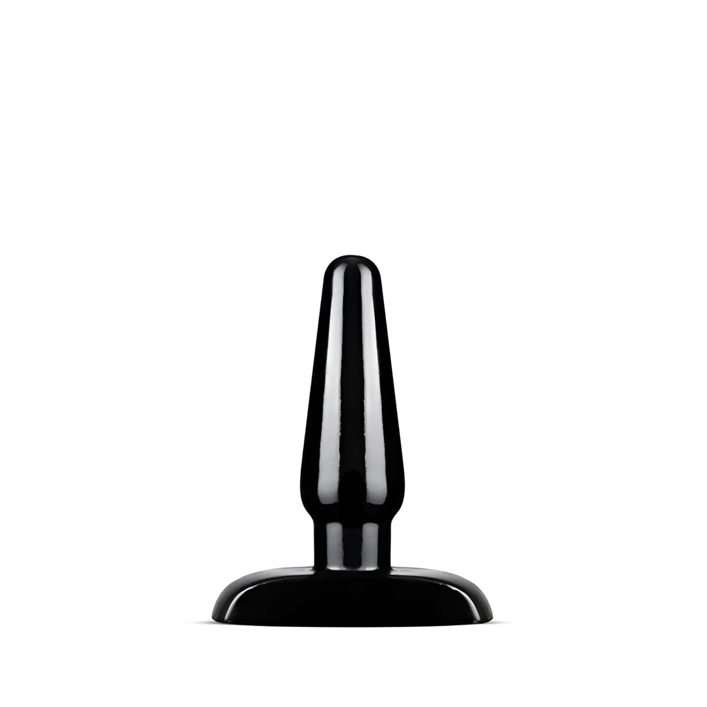 Black silicone anal plug with smooth tapered design and rounded base from anal adventures basic small m