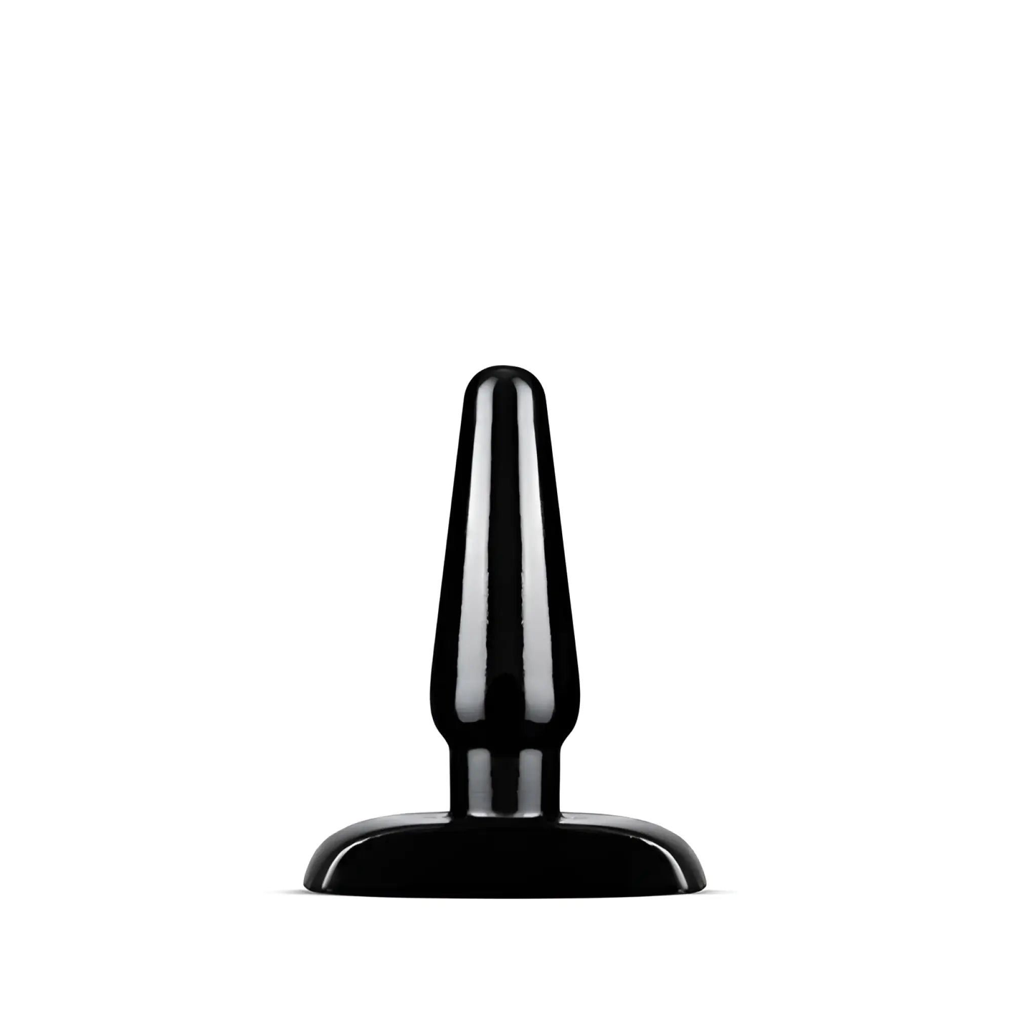 Black silicone anal plug with smooth tapered design and rounded base from anal adventures basic small m
