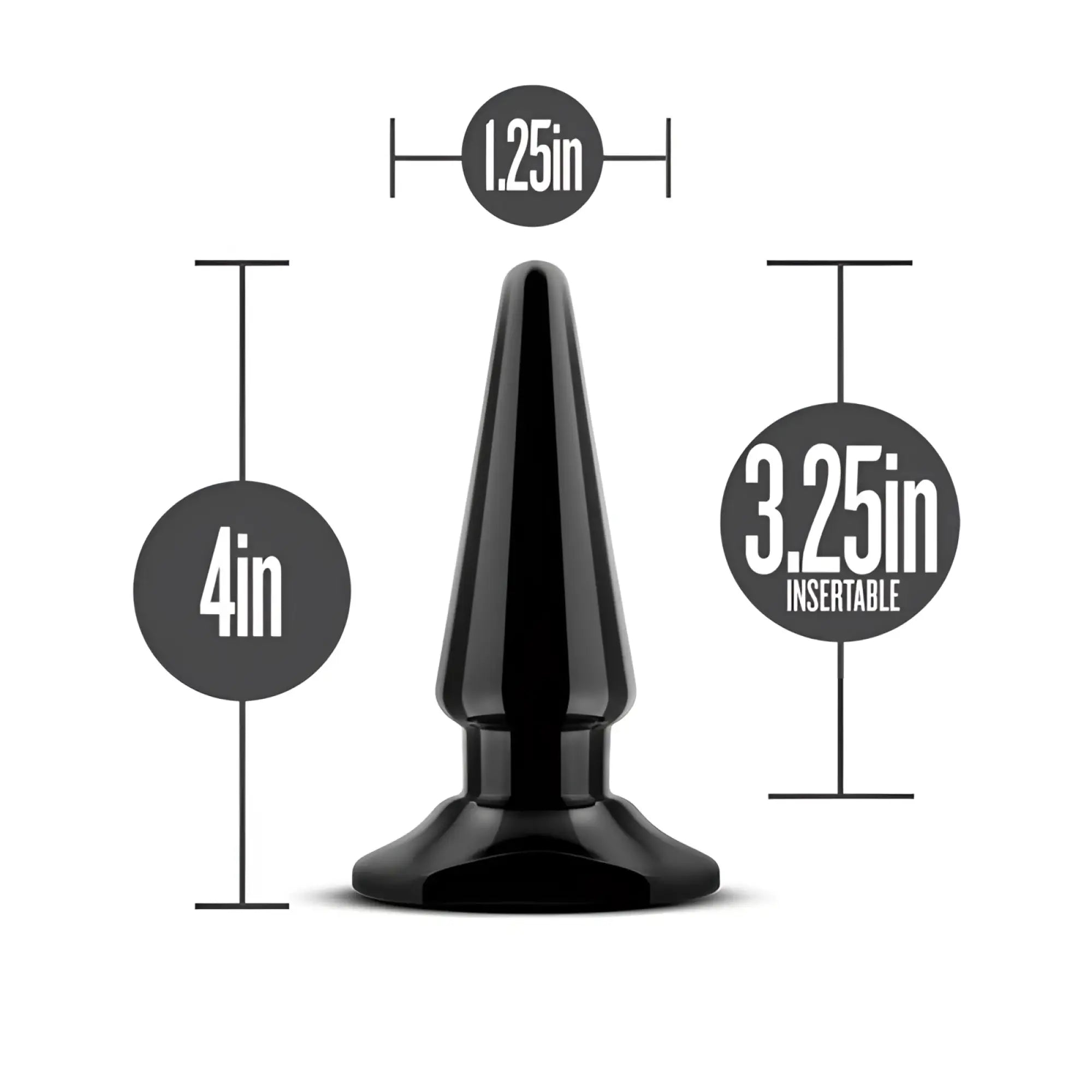 Black glossy plastic anal plug with tapered design and flared base from anal adventures basic vibrating anal pleaser