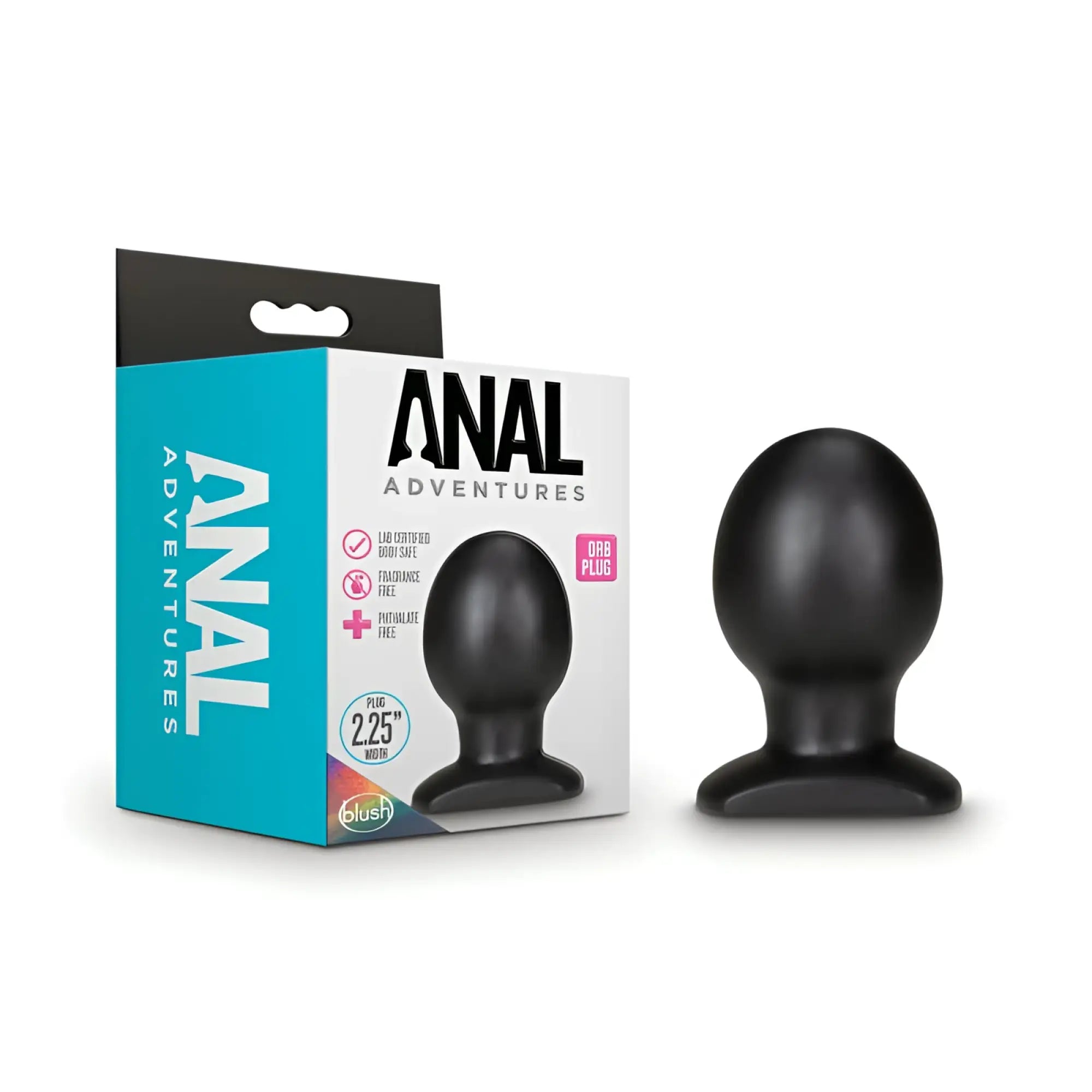 Black silicone anal plug with rounded head and flat base from Anal Adventures by Blush for comfortable use