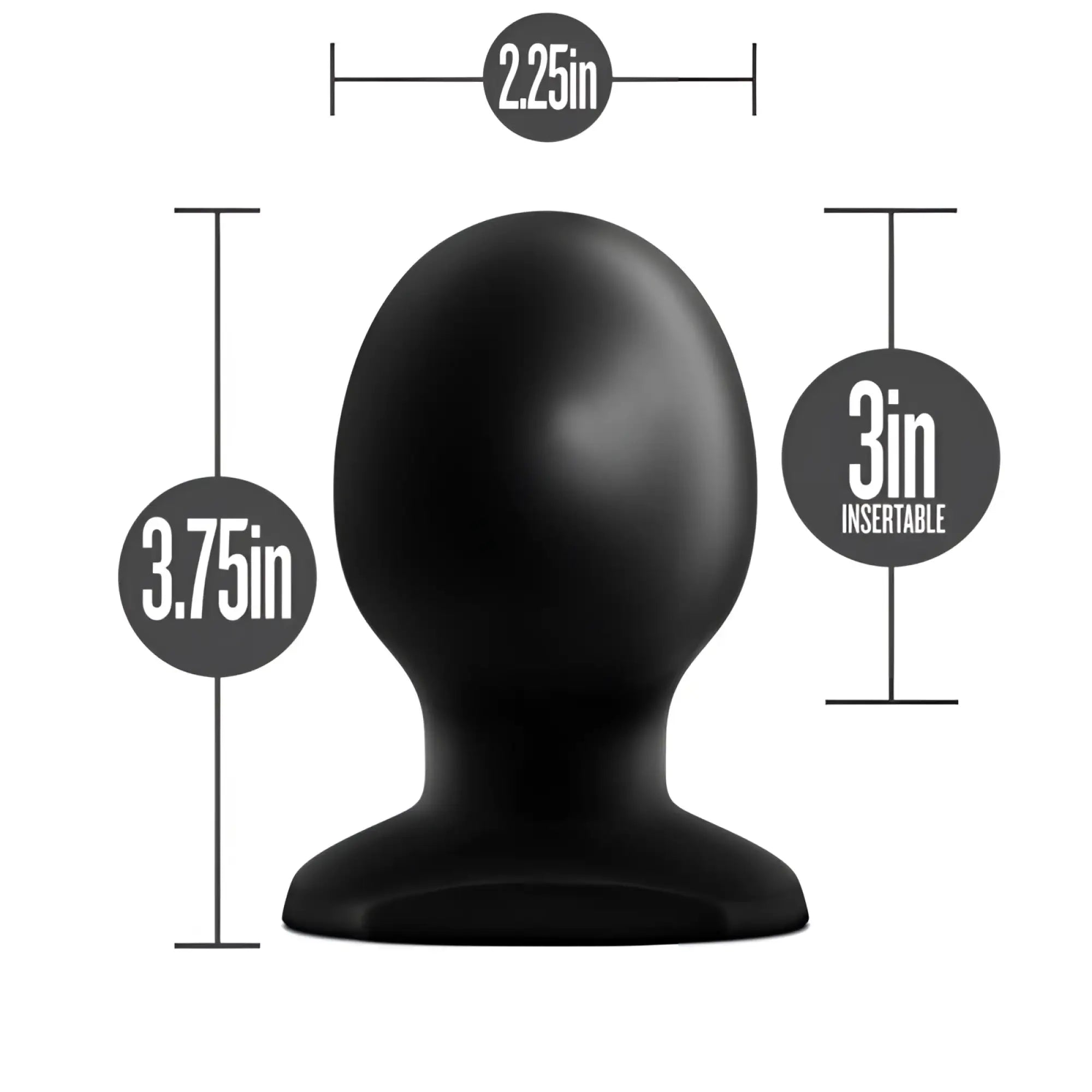 Black smooth-surfaced anal plug with rounded head and tapered base from anal adventures orb plug collection
