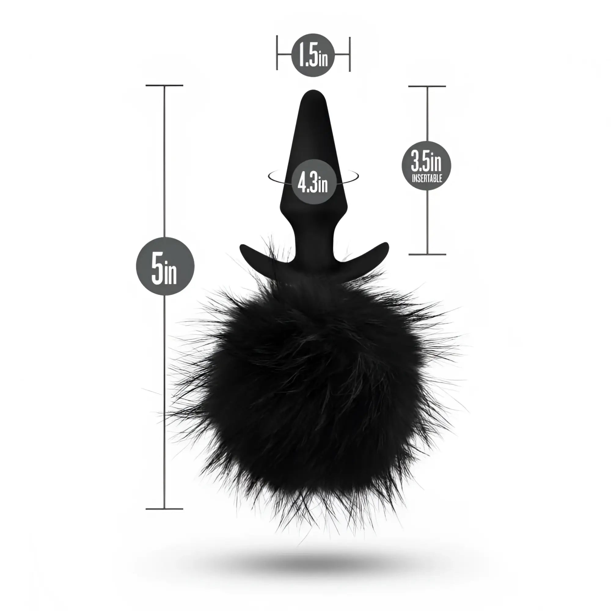 Black furry butt plug with fluffy pom-pom base and sleek tapered design from anal adventures platinum rabbit tail plug