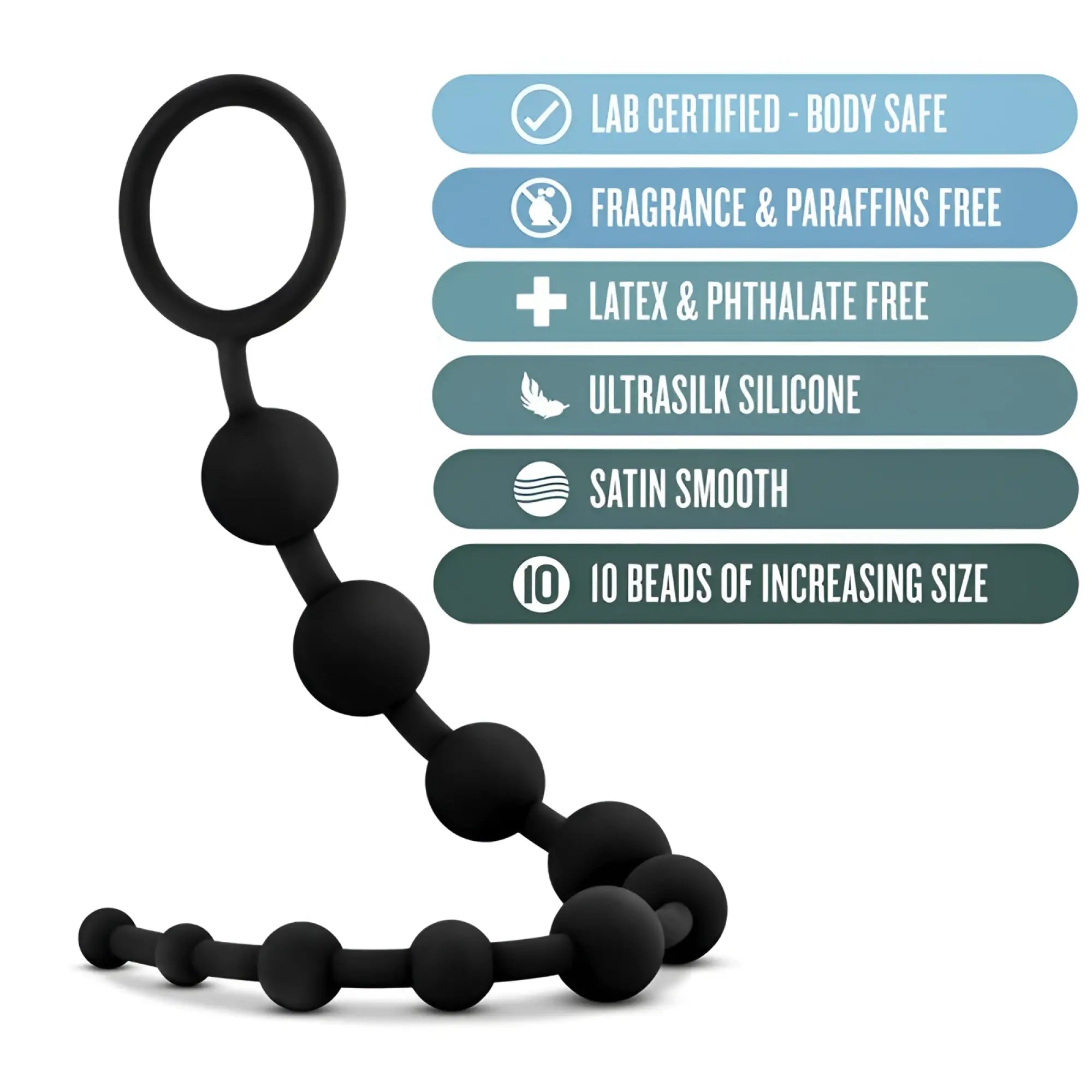 Black anal adventures platinum silicone 10 anal beads with ultrasilk silicone and satin smooth finish with ring top