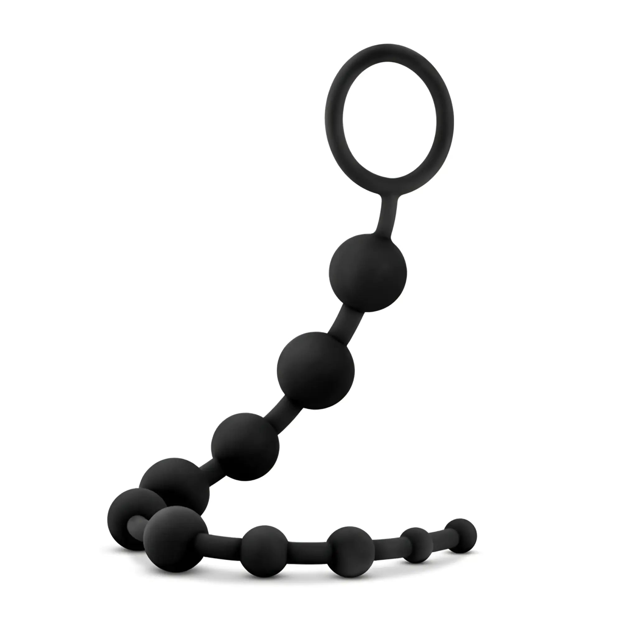 Black silicone anal plug with ring and multiple beads from anal adventures platinum silicone 10 anal beads collection