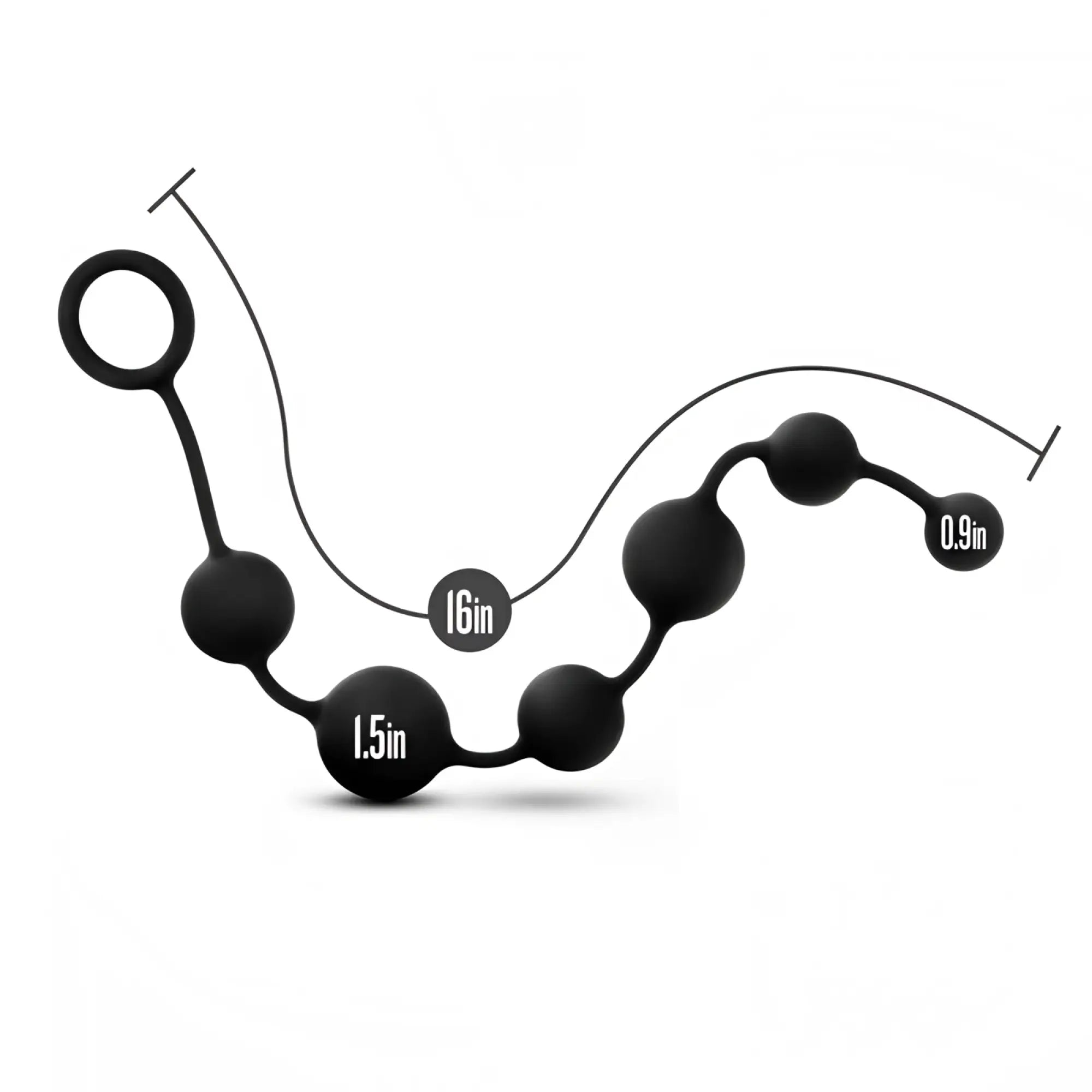 Black silicone large anal beads linked on a flexible cord forming an adjustable chain for anal adventures platinum