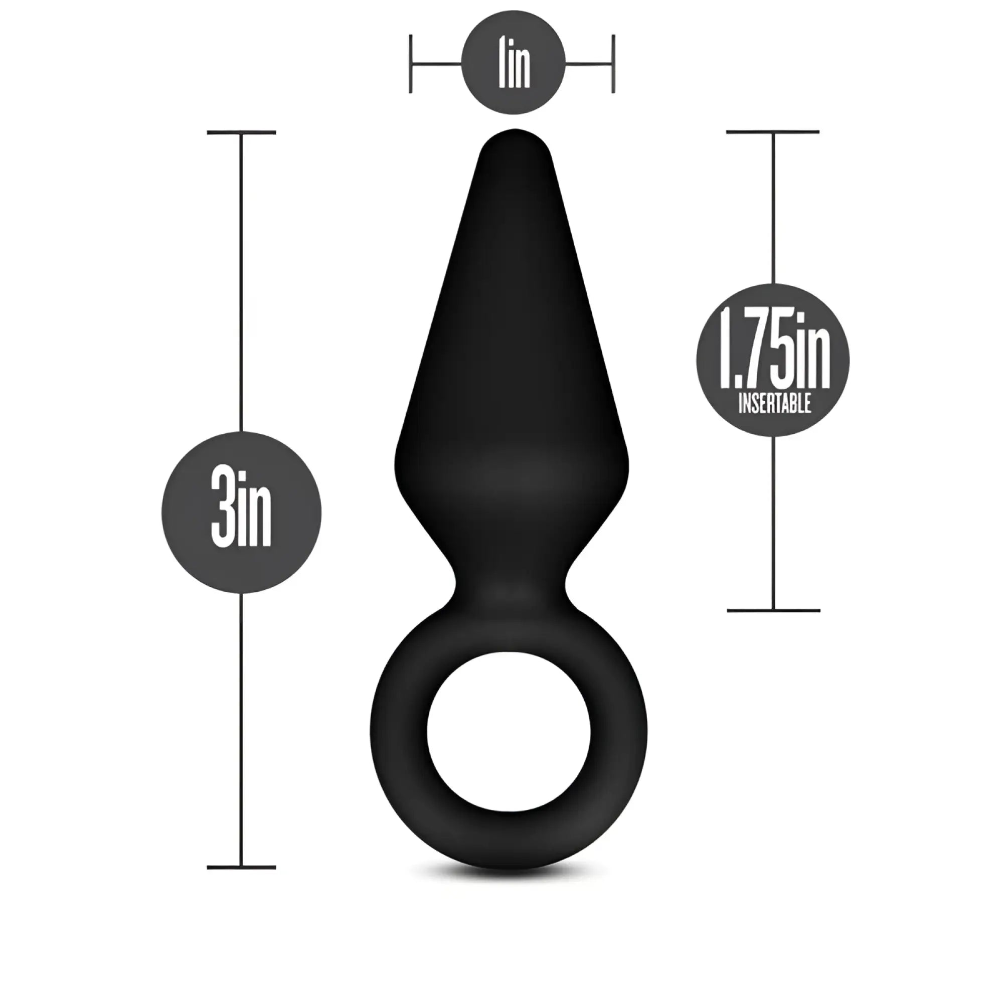 Black silicone anal plug with ring base and tapered tip from anal adventures platinum silicone anal loop plug small