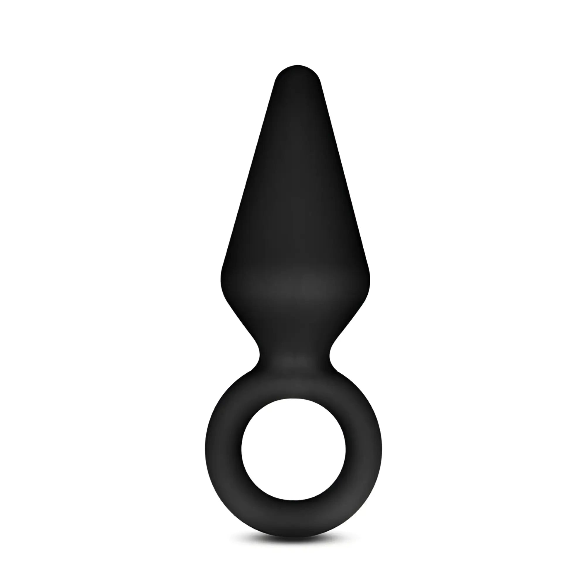 Black silicone anal plug with smooth tapered design and integrated ring base from Anal Adventures Platinum series small size
