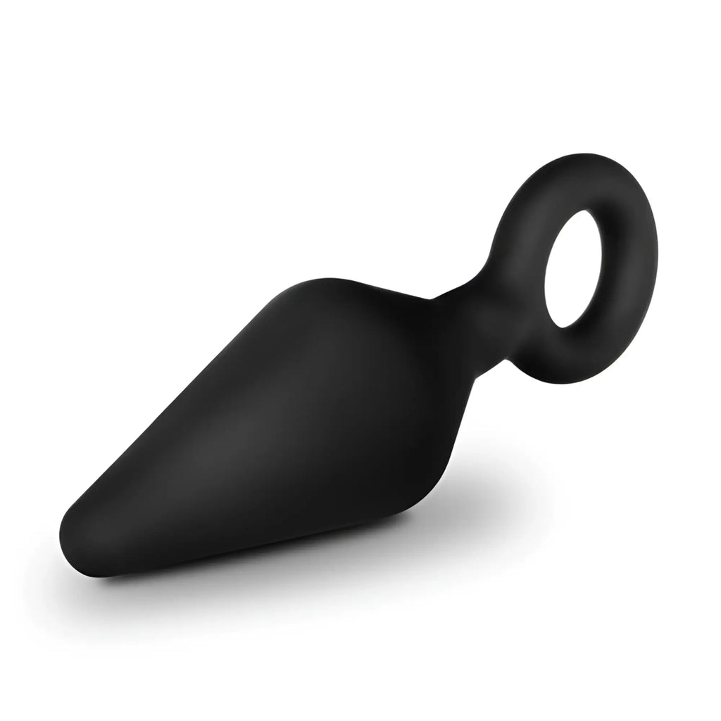Black silicone anal plug with smooth tapered design and integrated ring base from Anal Adventures Platinum collection