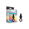 Black silicone anal loop plug small with tapered tip and smooth glossy finish from anal adventures platinum collection