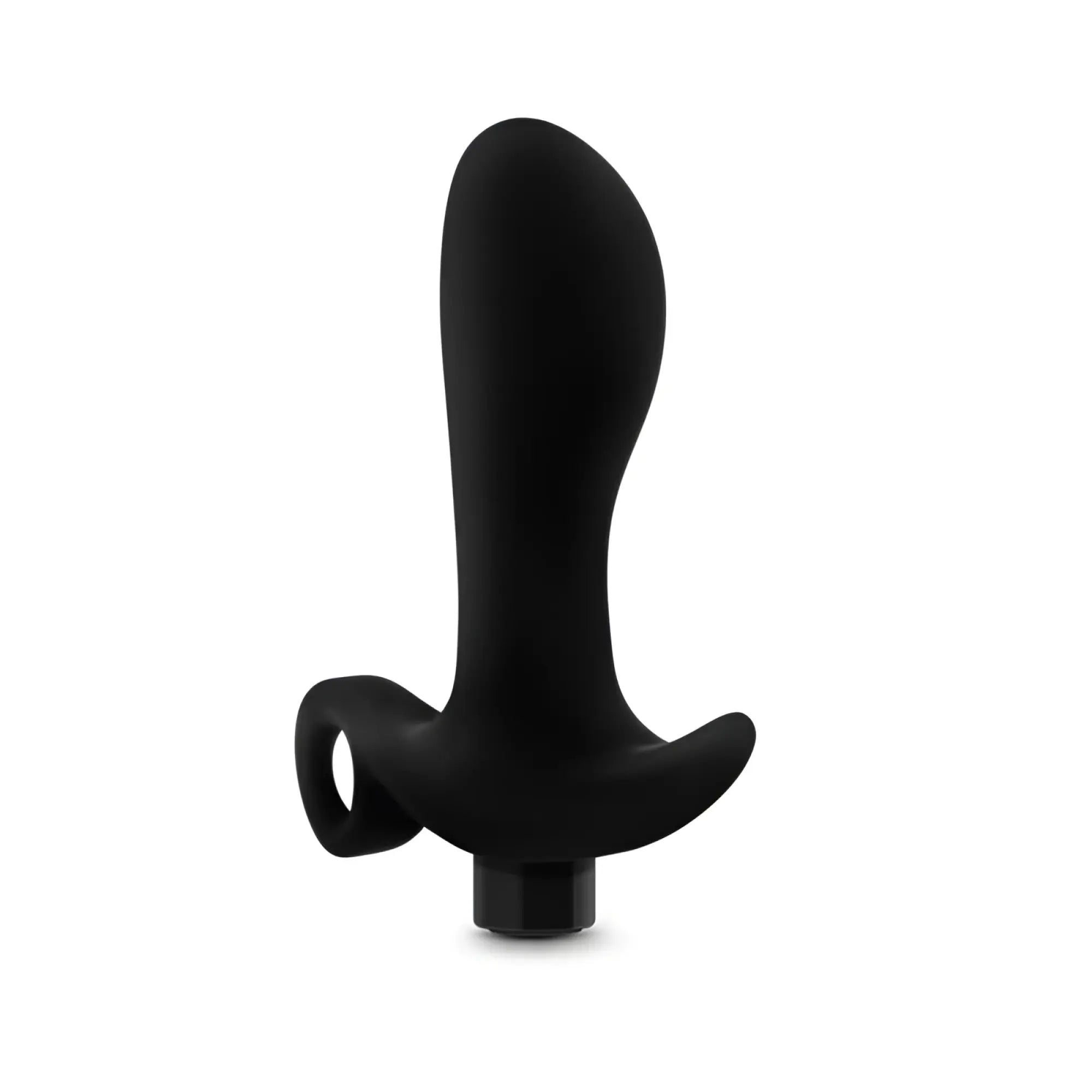 Black silicone anal plug with looped handle and textured base from anal adventures platinum prostate massager 01