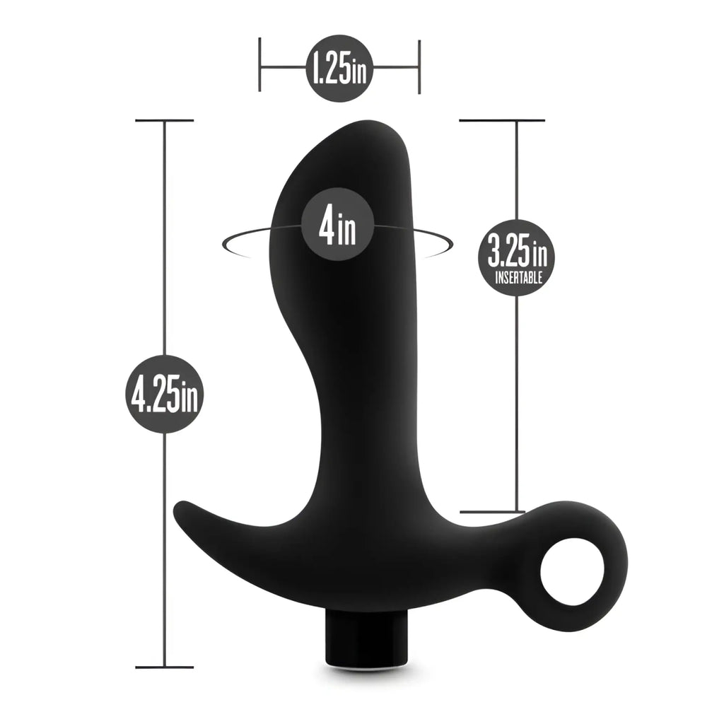 Black silicone anal plug with looped handle and ergonomic contours from anal adventures platinum prostate massager 01