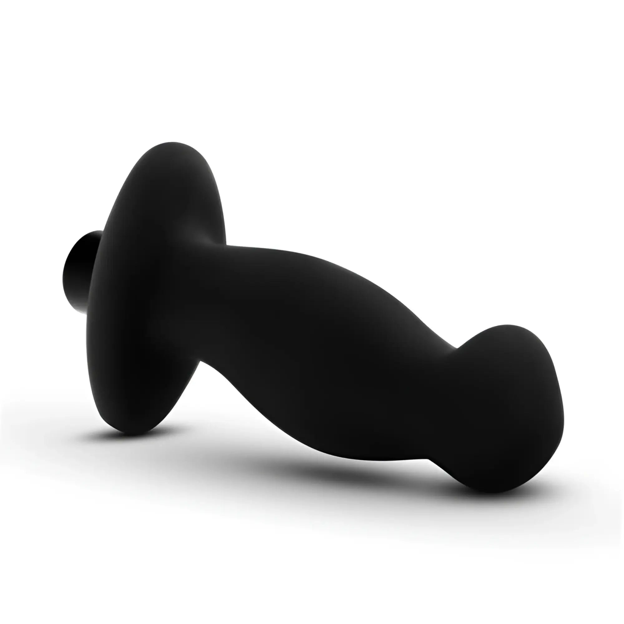 Black silicone anal plug with smooth rounded design and tapered ends from anal adventures platinum series