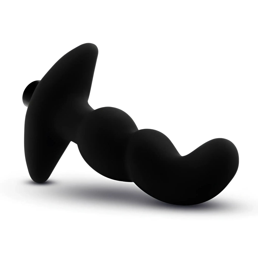 Black silicone butt plug with smooth glossy finish and segmented design from anal adventures platinum prostate massager 03