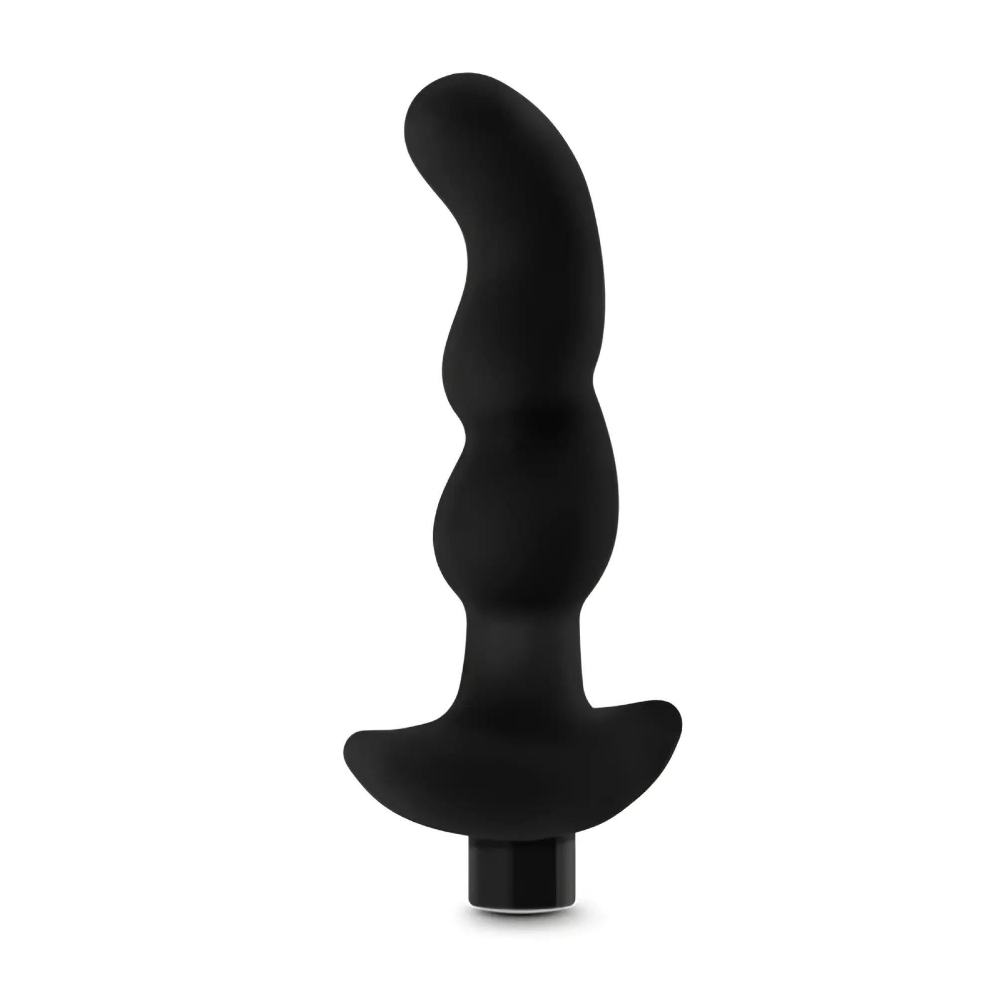 Black silicone anal plug with curved segmented design and flat base from anal adventures platinum silicone prostate massager 03