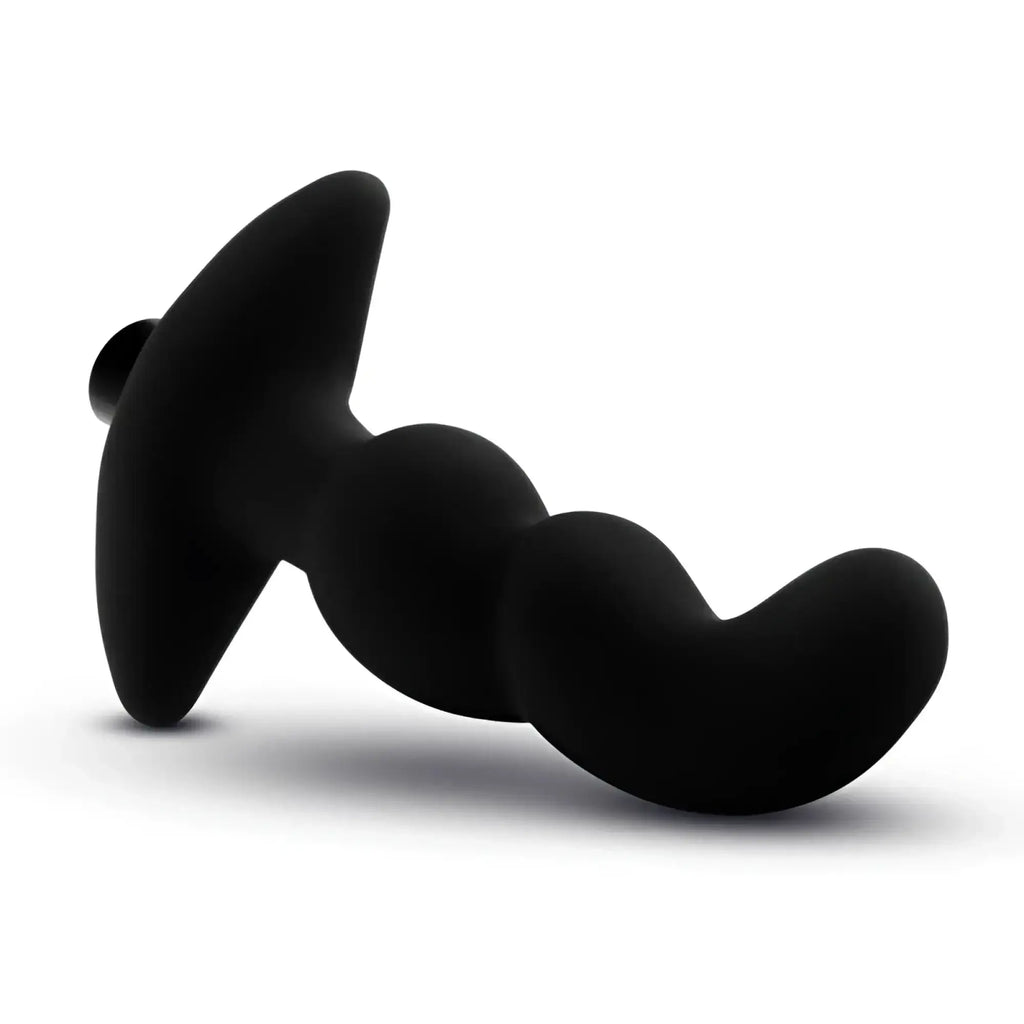 Black silicone butt plug with smooth glossy finish and segmented design from anal adventures platinum prostate massager 03