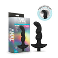 Black silicone anal vibrator with curved segmented design and flat base from anal adventures platinum prostate massager 03