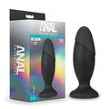 Black silicone anal plug with sleek tapered design and flared base from anal adventures platinum silicone rocket plug