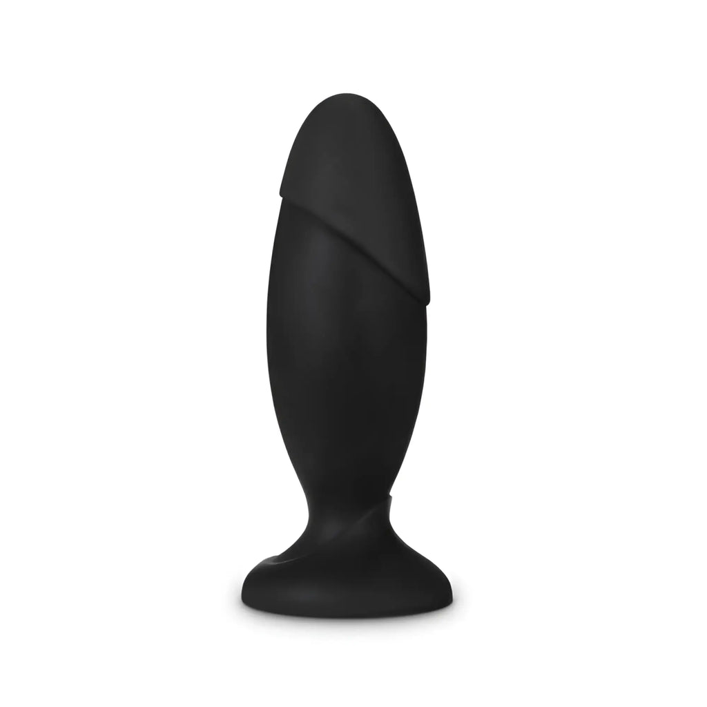 Black silicone anal plug with smooth tapered design and rounded base from Anal Adventures Platinum Rocket Plug series