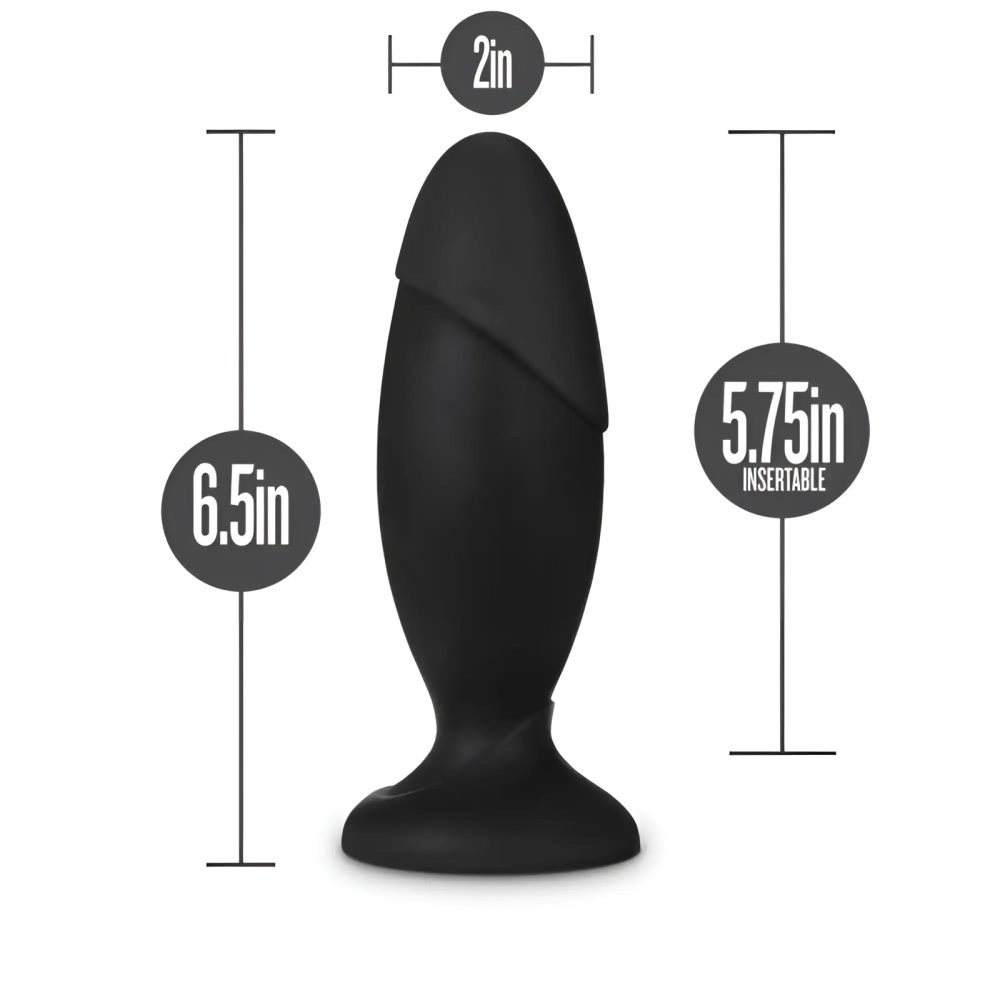 Black silicone anal plug with smooth tapered design and rounded base from anal adventures platinum rocket plug line