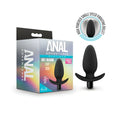 Black silicone anal plug with saddle-shaped base and smooth tapered tip from Anal Adventures Platinum series