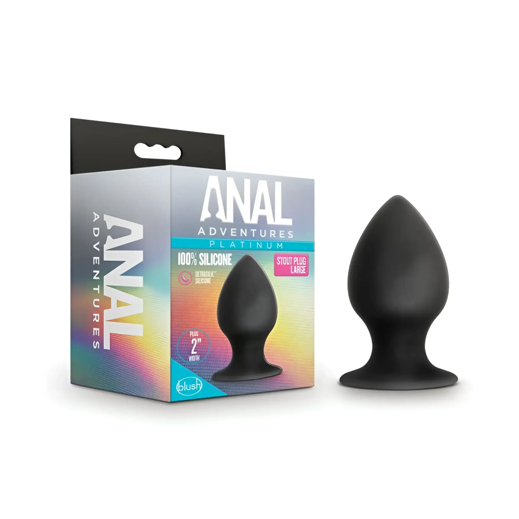 Black silicone anal plug with rounded tapered design and wide base for stability from anal adventures platinum stout large