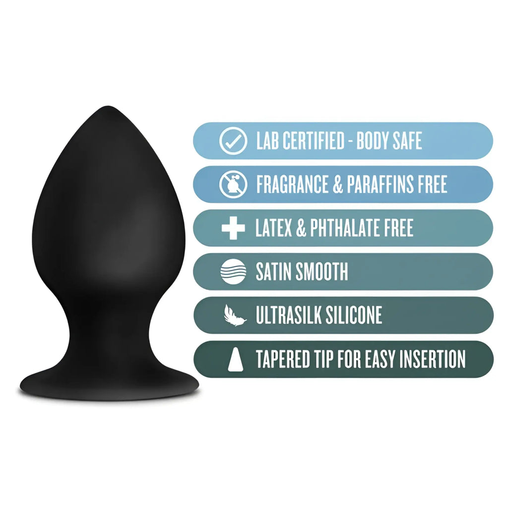 Black ultrasilk silicone anal stout plug with tapered tip for easy insertion from Anal Adventures Platinum line
