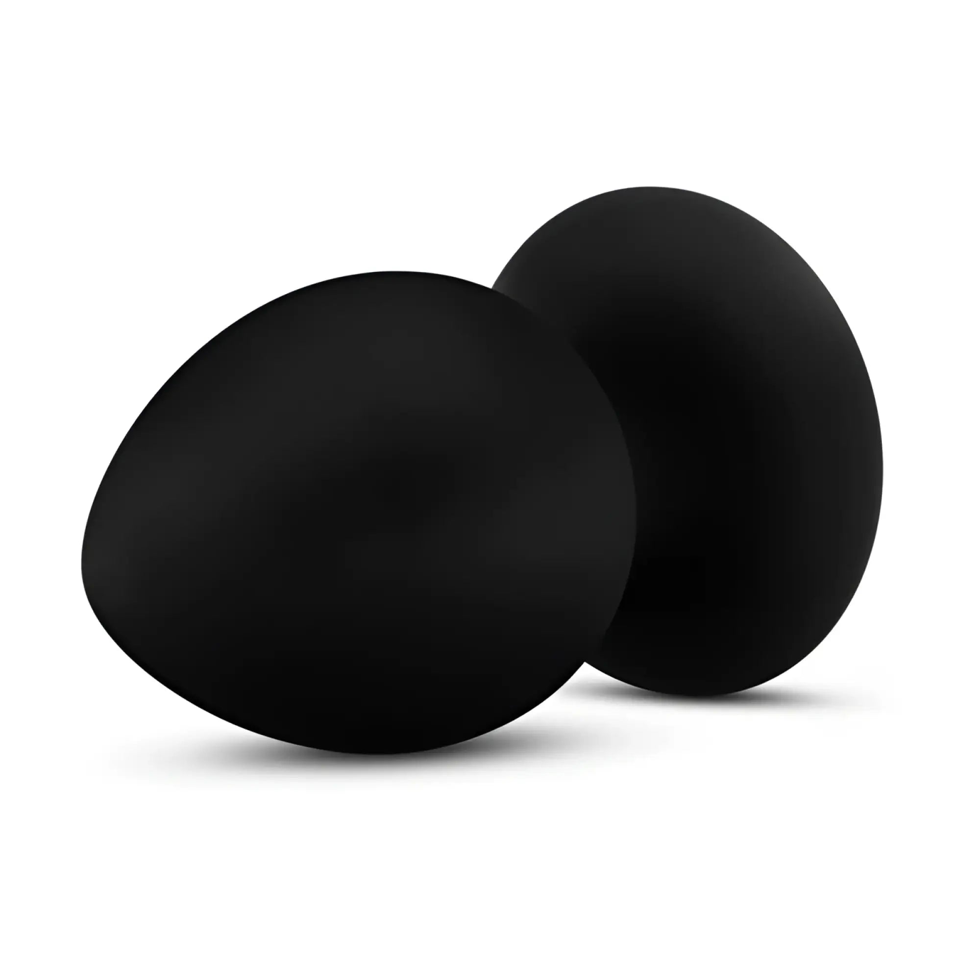 Two sleek matte black silicone anal plugs with smooth rounded contours from Anal Adventures Platinum Silicone Stout Plug large