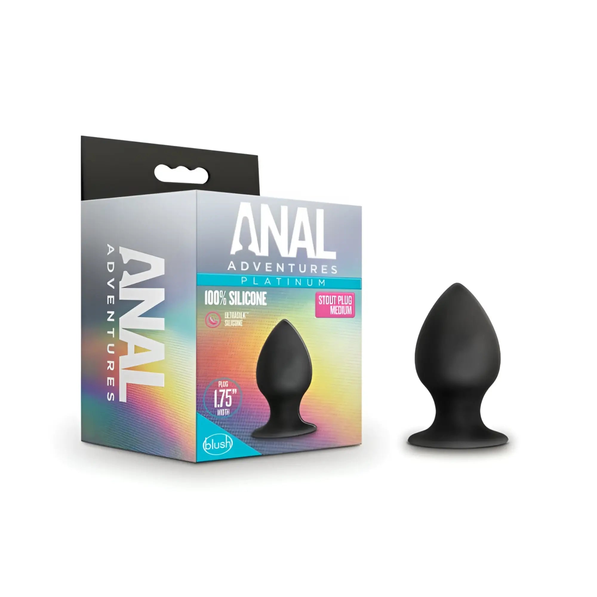 Black silicone anal plug with rounded teardrop head and flared base from anal adventures platinum stout medium