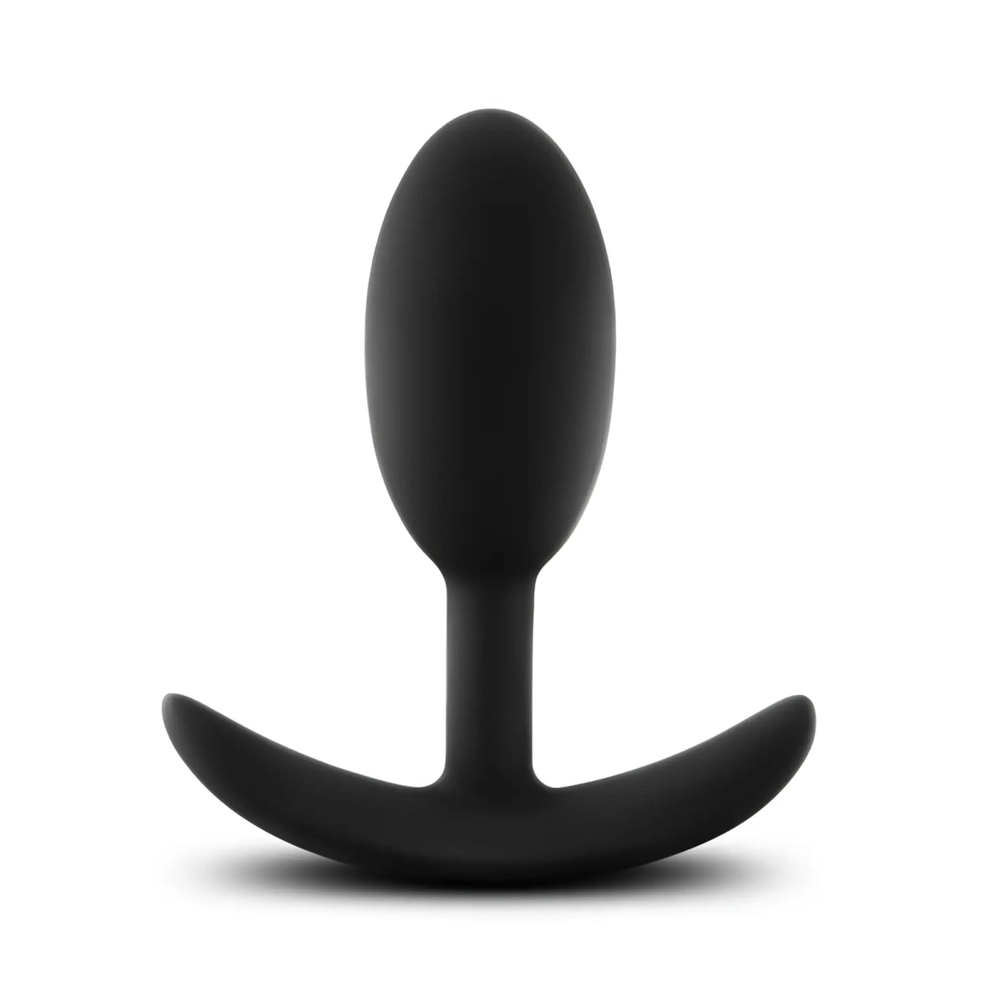 Black silicone anal plug with curved ergonomic base from anal adventures platinum vibra slim plug medium