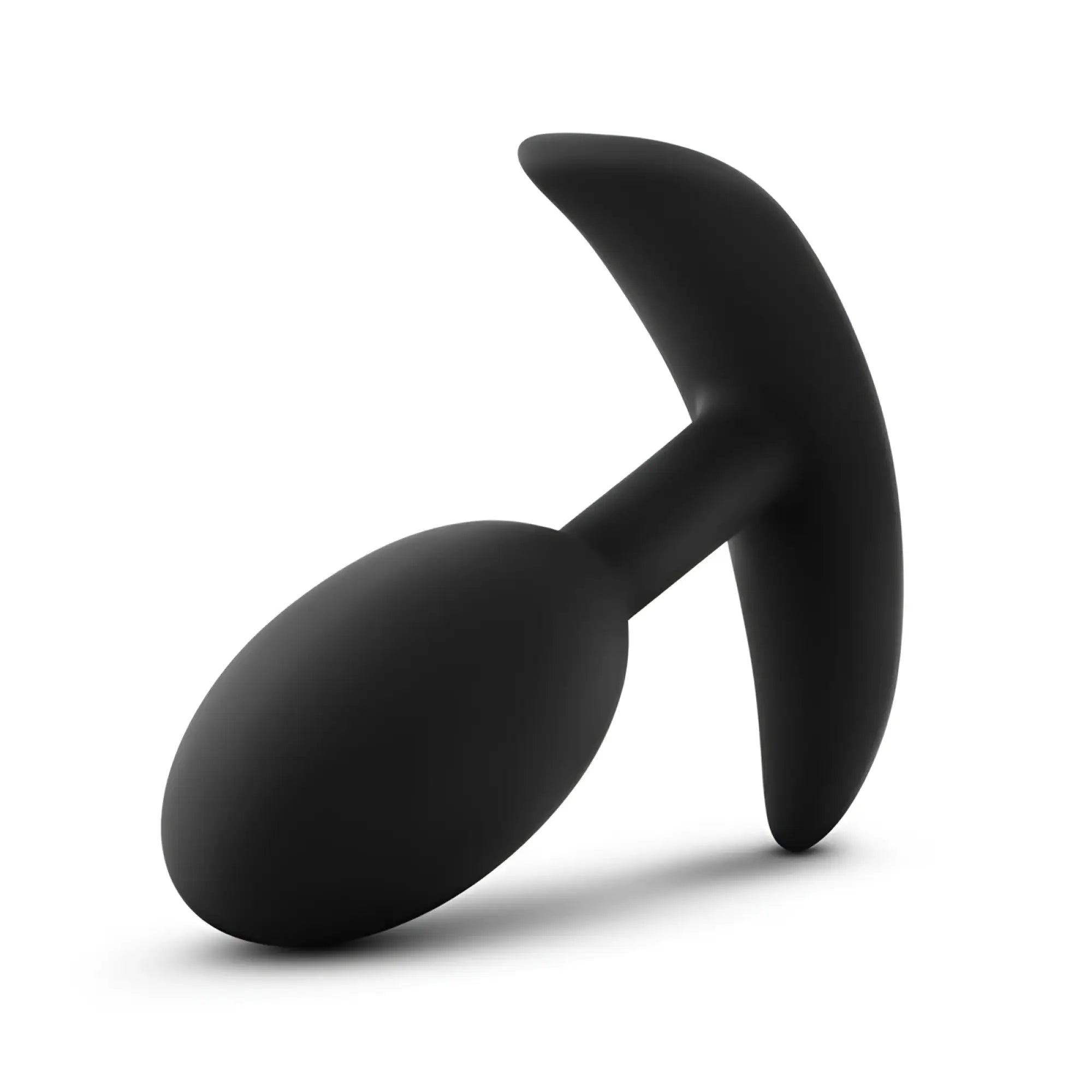 Black silicone anal plug with smooth rounded head and ergonomic t-shaped handle from anal adventures platinum slim medium