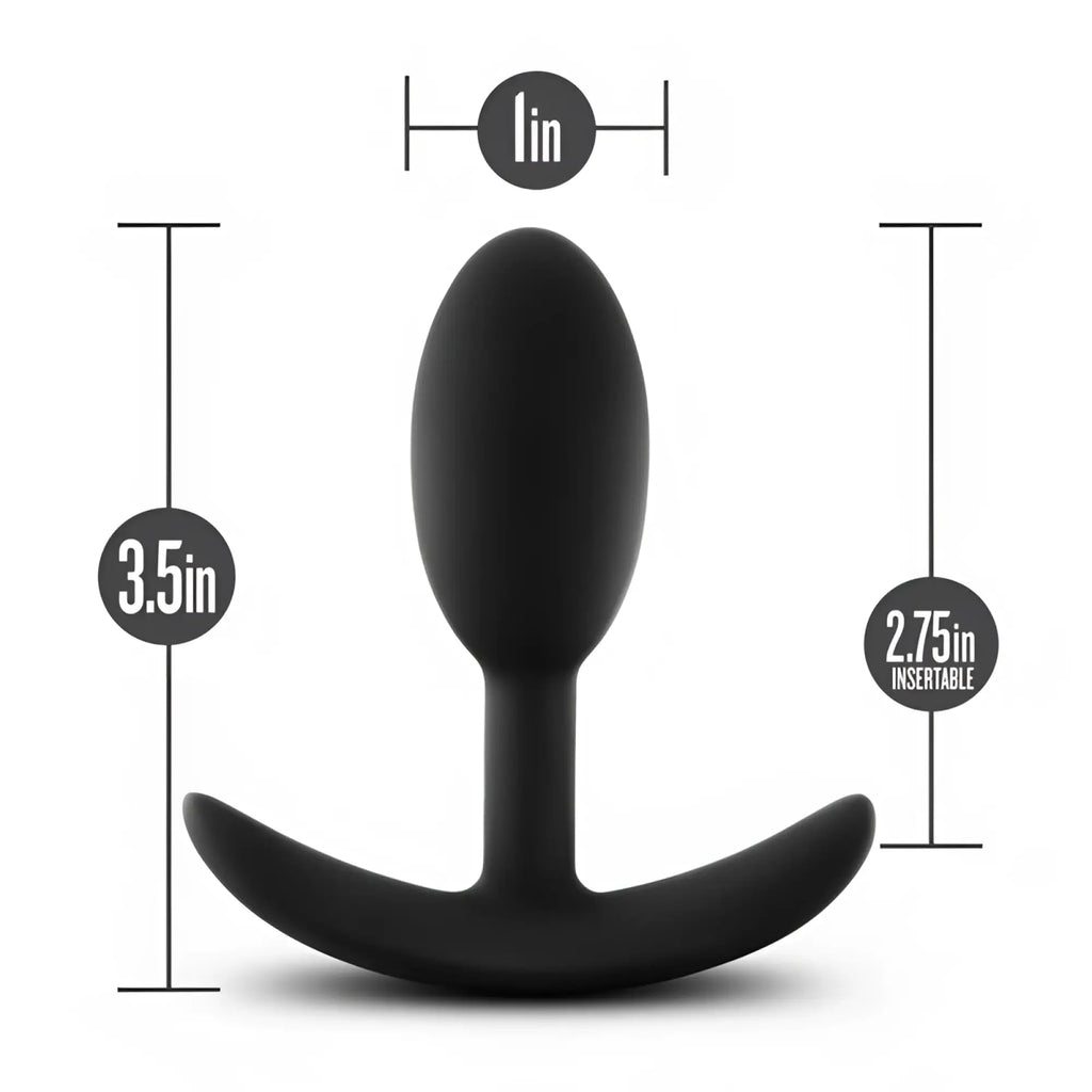 Black silicone anal plug with curved base and rounded head from anal adventures platinum vibra slim plug small collection
