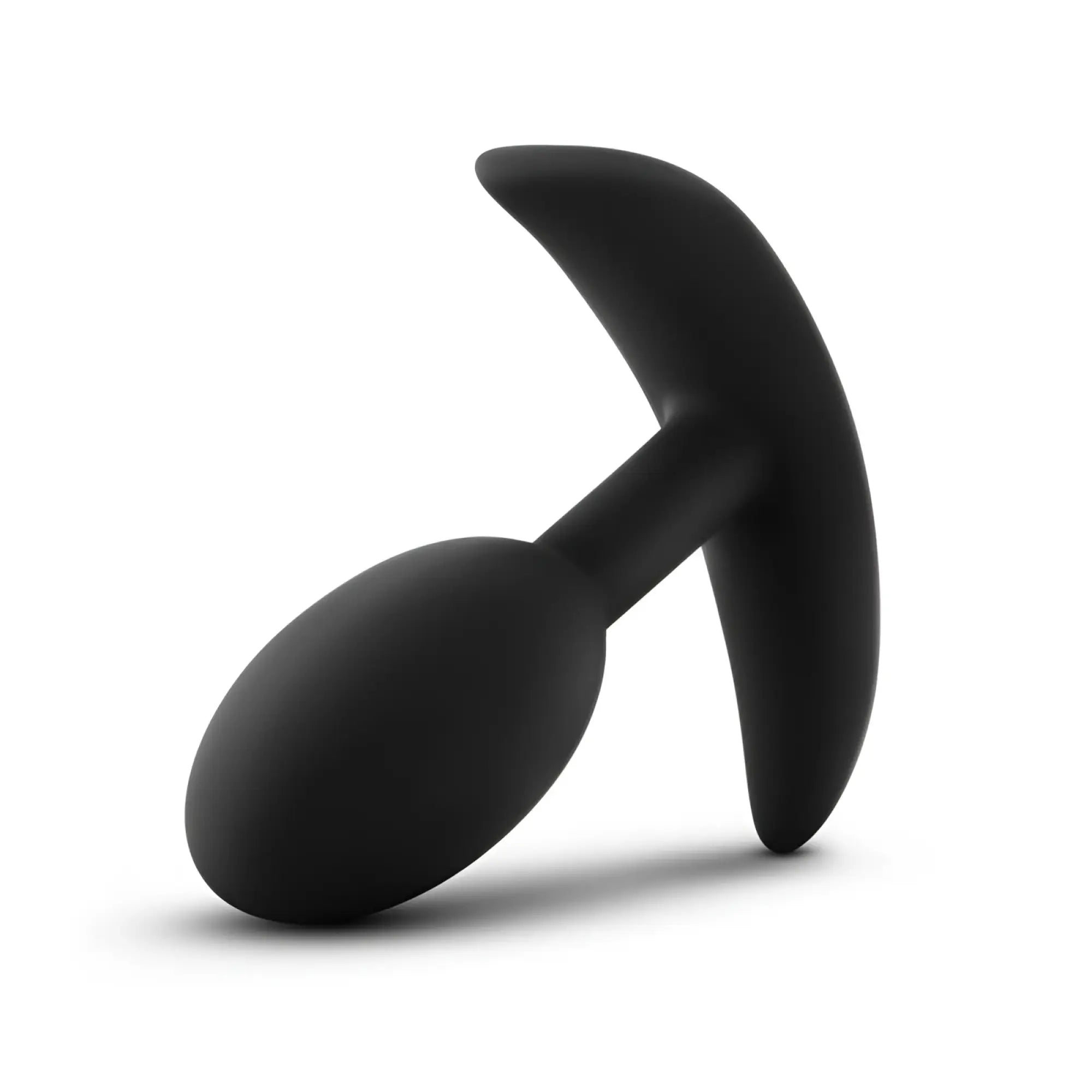 Black silicone anal plug with smooth rounded head and ergonomic t-shaped handle from anal adventures platinum vibra slim plug small
